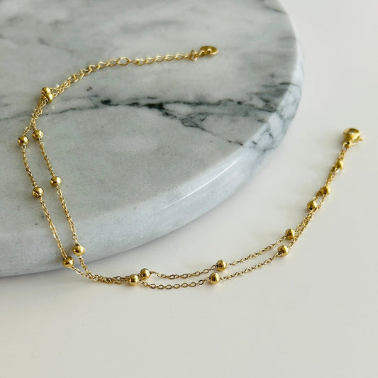 Gold-Toned Anklet with Beaded Chains